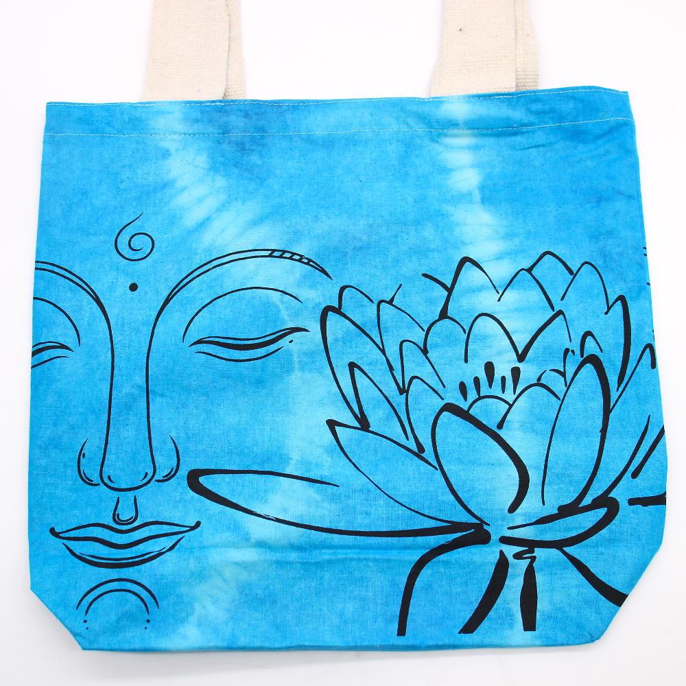 Tie-Dye Cotton Bag (6oz) - Lotus Buddha - Blue - Natural Handle