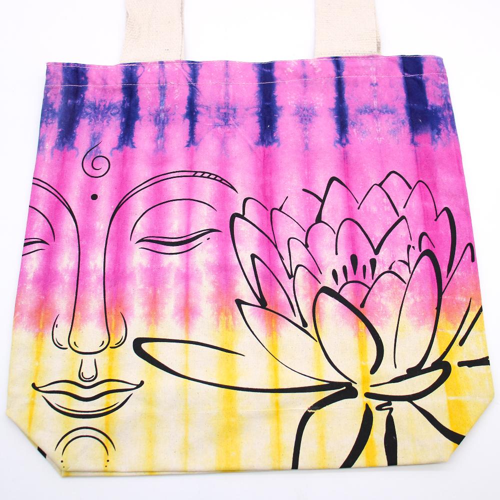 Tie-Dye Cotton Bag (6oz) - Lotus Buddha - Multi Col - Natural Handle