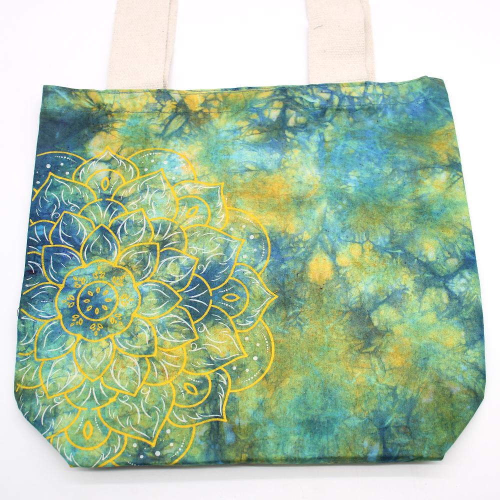 Tie-Dye Cotton Bag (6oz) - Mandala - Green/Blue - Natural Handle