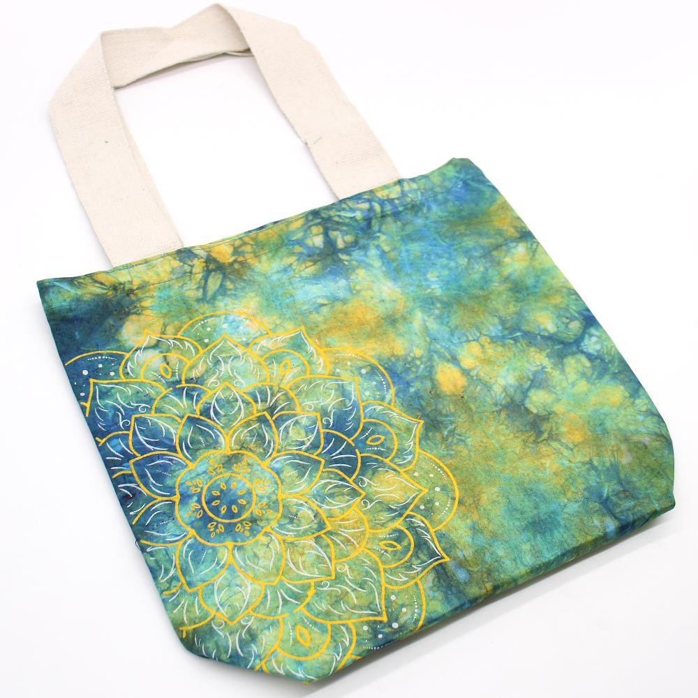 Tie-Dye Cotton Bag (6oz) - Mandala - Green/Blue - Natural Handle