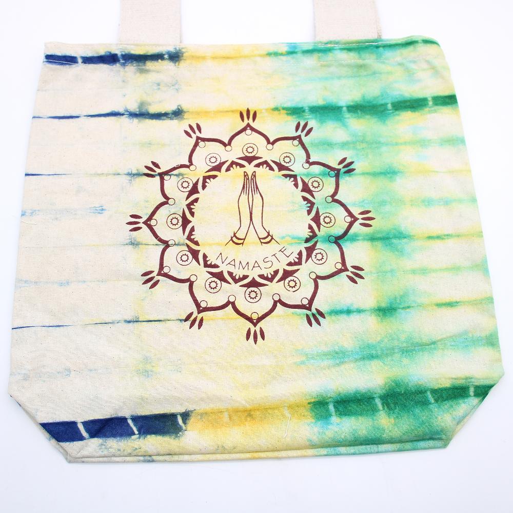 Tie-Dye Cotton Bag (6oz) - Namaste Hands - Multi - Natural Handle
