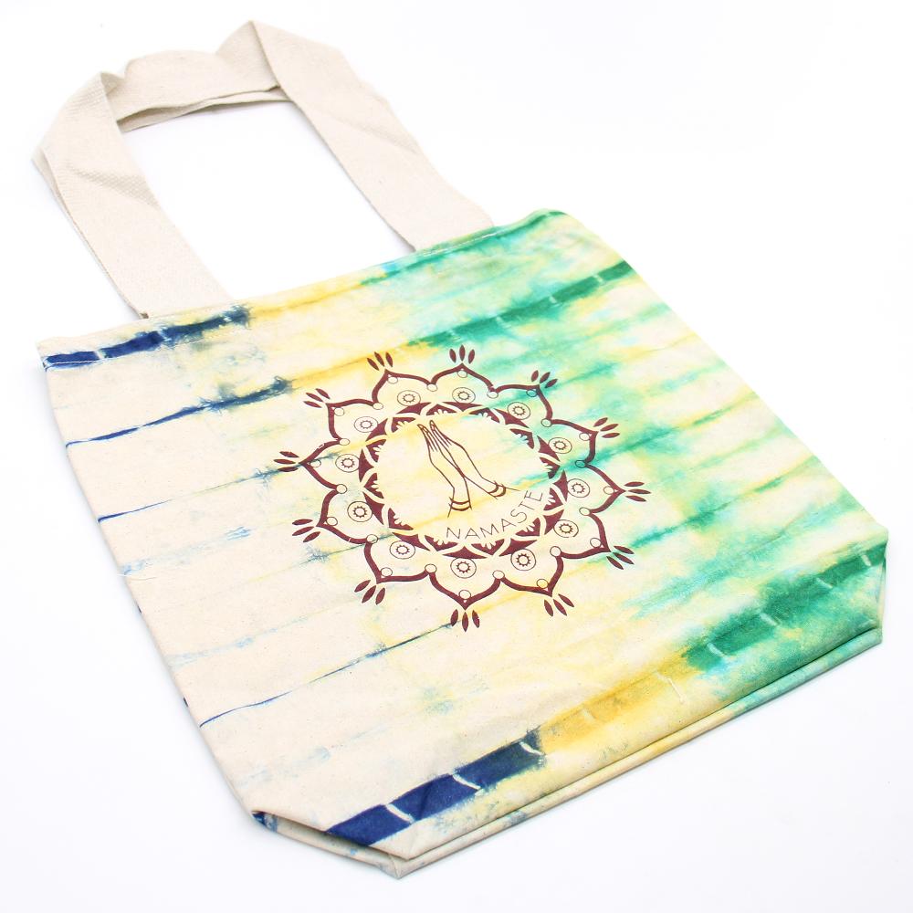 Tie-Dye Cotton Bag (6oz) - Namaste Hands - Multi - Natural Handle