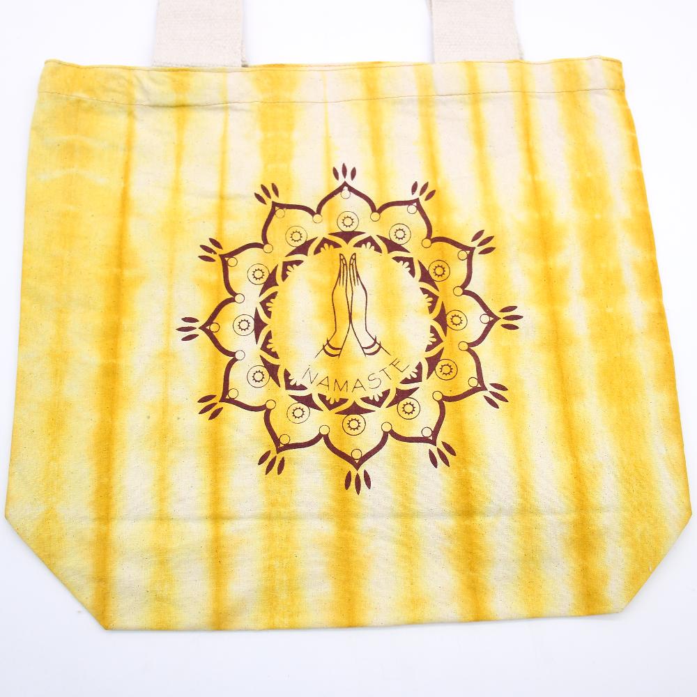 Tie-Dye Cotton Bag (6oz) - Namaste Hands - Yellow - Natural Handle