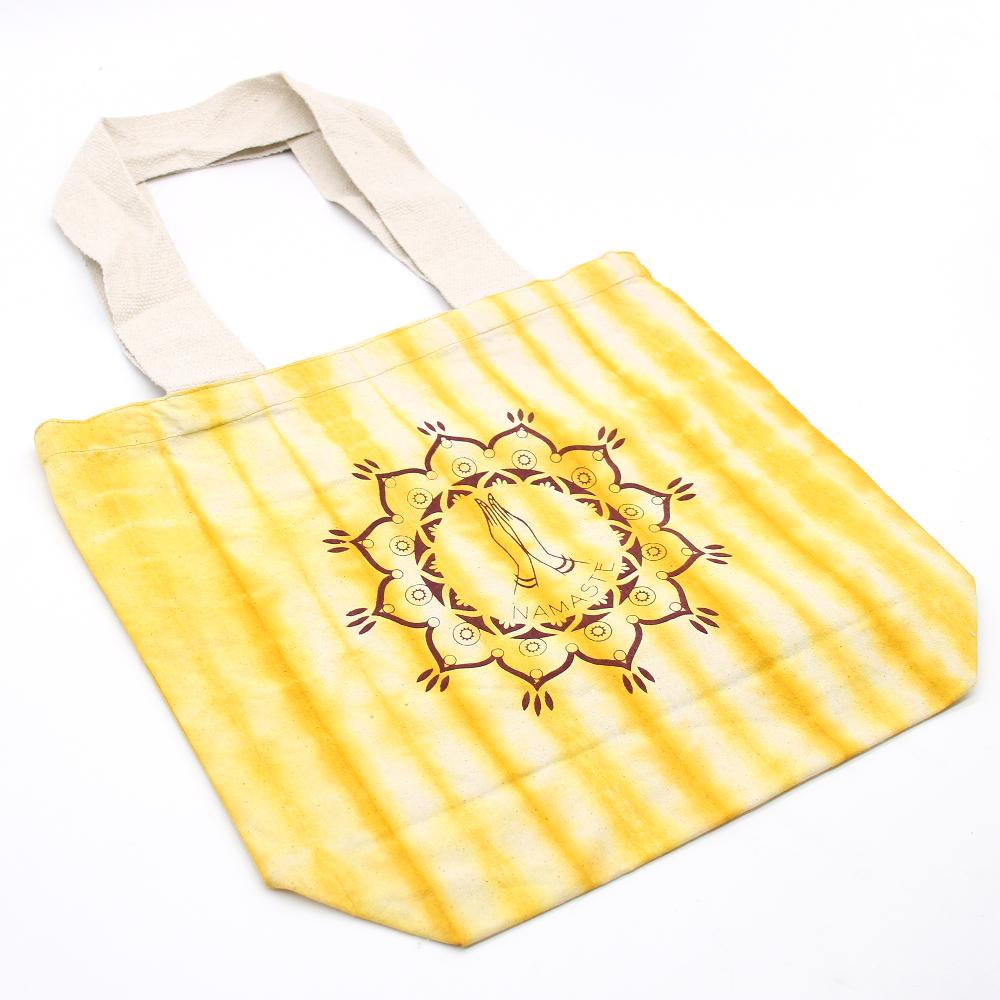 Tie-Dye Cotton Bag (6oz) - Namaste Hands - Yellow - Natural Handle
