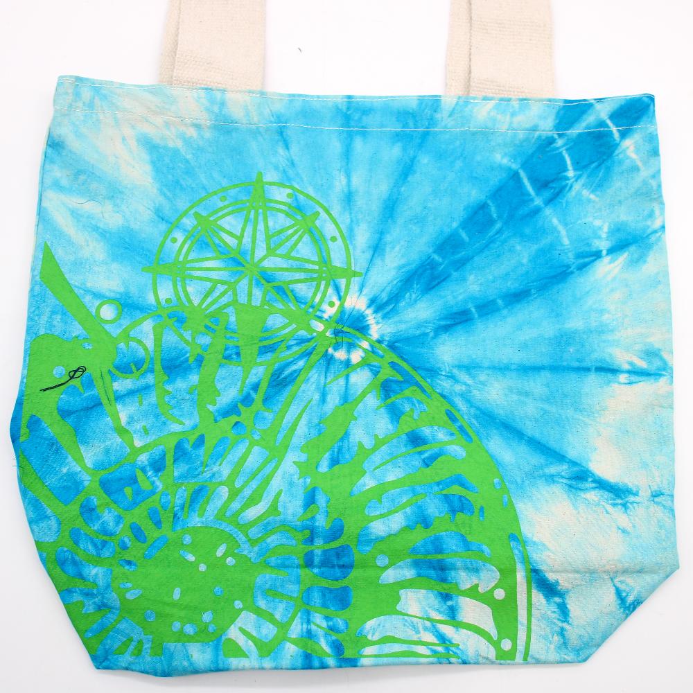 Tie-Dye Cotton Bag (6oz) - Sea Shell - Blue/Green - Green Handle