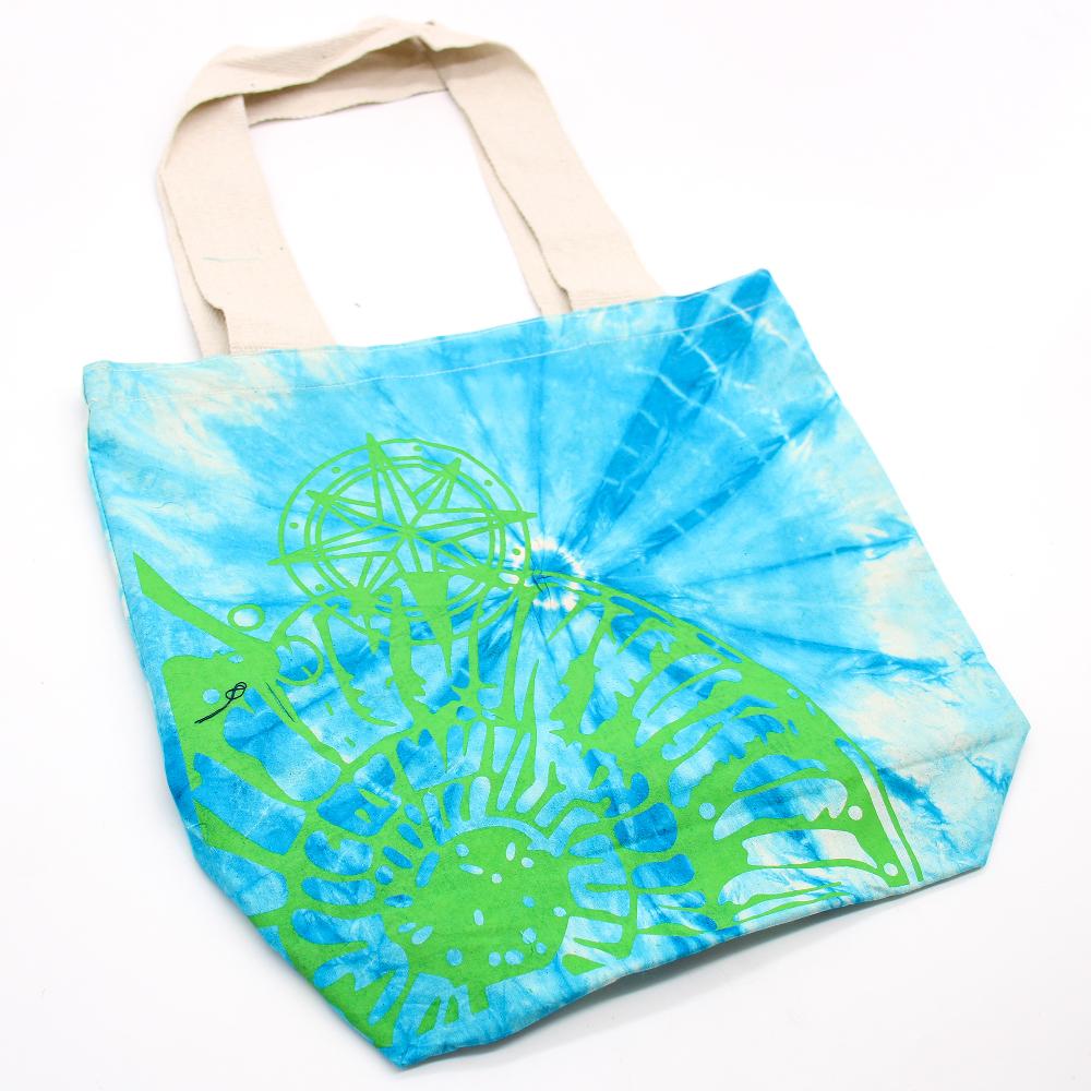 Tie-Dye Cotton Bag (6oz) - Sea Shell - Blue/Green - Green Handle