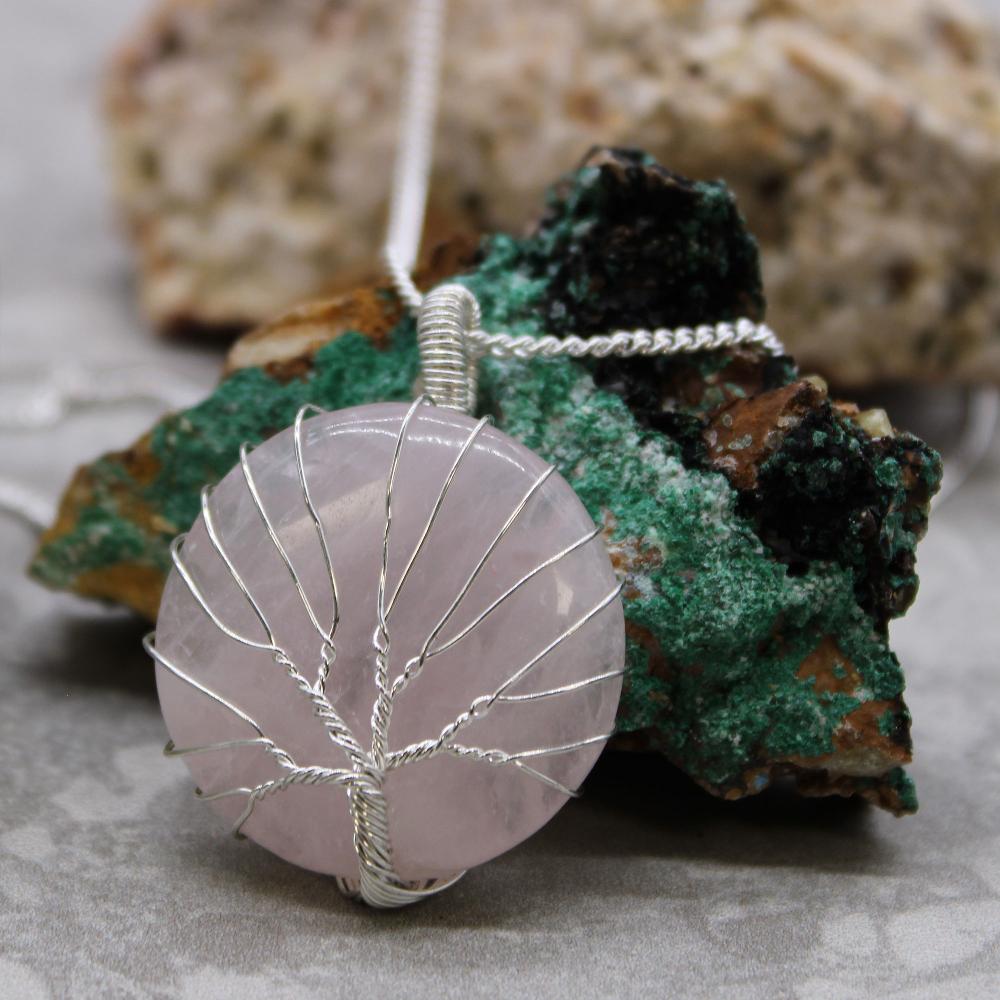 Tree Of Life Gemstone Necklace - Rose Quartz
