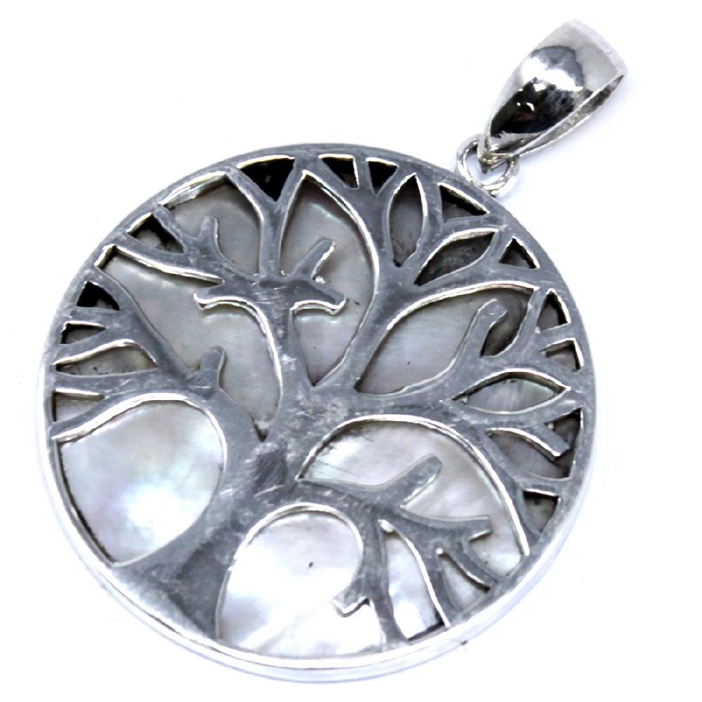 Tree of Life Silver Pendant 30mm - Mother of Pearl