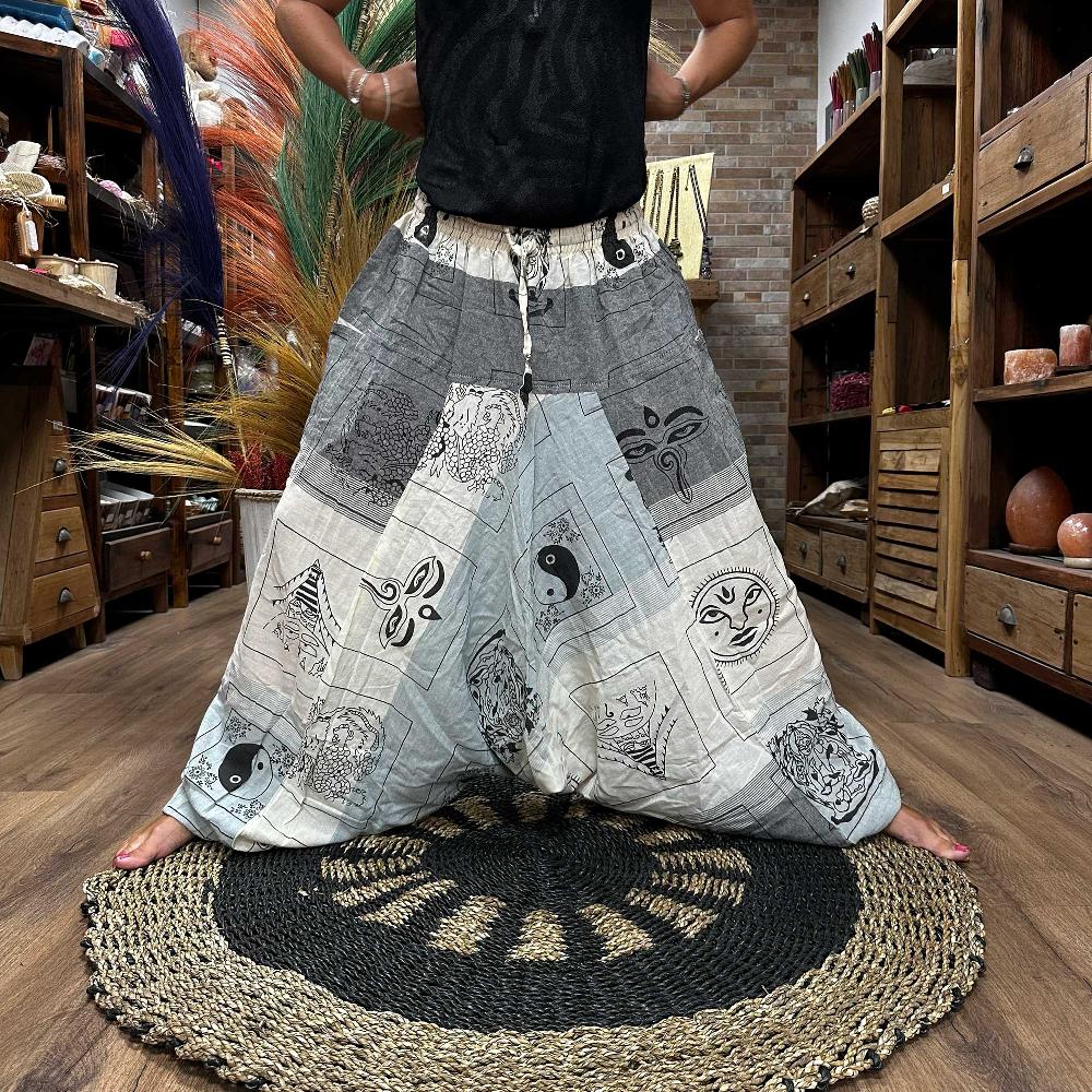 Yoga And Festival Pants - Aladdin Himalayan Print On Grey